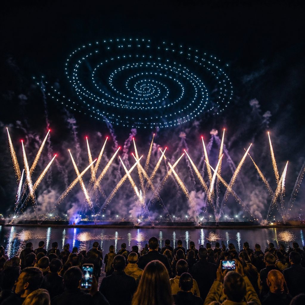 comment synchroniser drones feu d artifice et musique dans un spectacle hybride 3 - Comment synchroniser drones, feu d’artifice et musique dans un spectacle hybride ? - Pyrotechnie.com – Feux d’artifice et culture pyrotechnique Comment synchroniser drones, feu d’artifice et musique dans un spectacle hybride ?